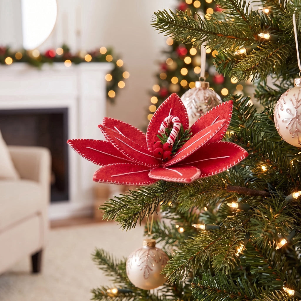 Red Poinsettia Christmas Clip Ornament, 7", by Holiday Time