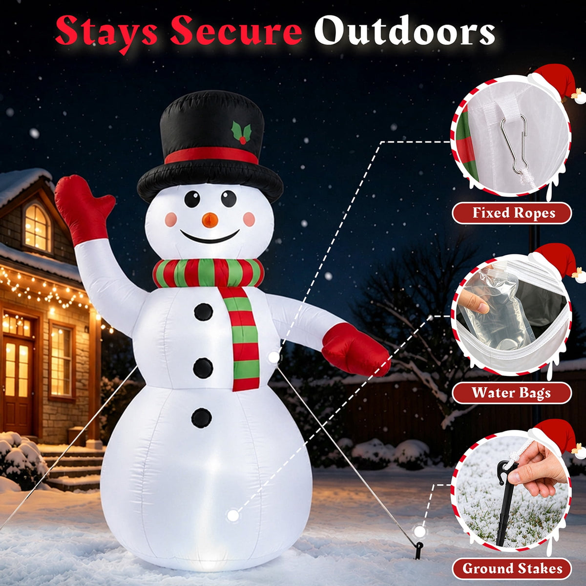 8 ft Christmas Snowman Inflatable with LED Lights, Blow up Outdoor Yard Lawn Decoration for Holiday Decor