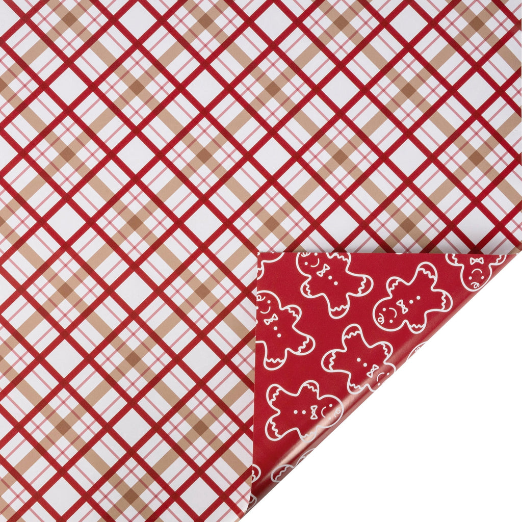 LaRibbons Christmas Wrapping Paper, 30" x 10' Holiday Reversible Gift Wrap Kit, Gingerbread Season