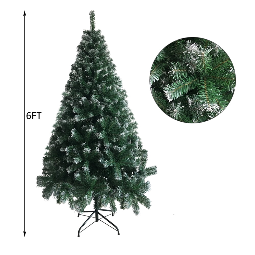 6 FT Artificia Christmas Tree, 812 Branches Light Green & White PVC Tree with Iron Frame Base, Easy Assemble Holiday Decor