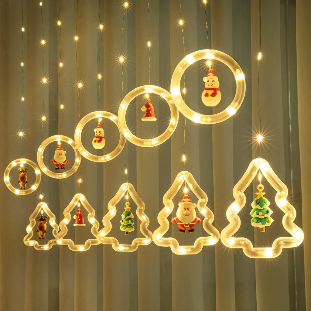 WILLED Christmas String Lights, 120 LED Window Curtain Lights with Christmas Ornaments, 9.8ft USB Powered Warm White Waterproof Fairy Lights Indoor Outdoor for Xmas Tree Patio Garden Party Home Decor