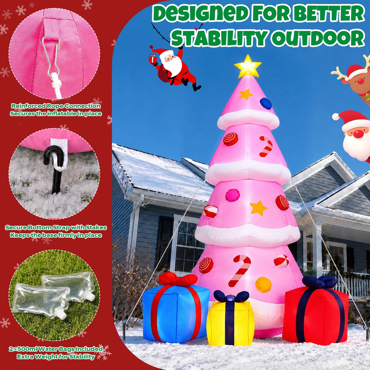 Goosiay 10FT Christmas Inflatables Tree with Built-In LED Lights and Gift Boxes, Giant Xmas Blow Up Tree Yard Decoration for Outdoor Yard Garden Lawn Decor,Green