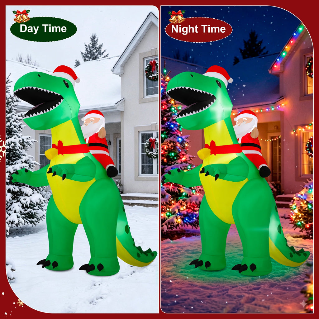 Firstness 6ft High Christmas Inflatables Outdoor Decoration with LED Lights, Christmas Blow ups Santa Claus Dinosaur Xmas Decor for Party Yard Garden Lawn