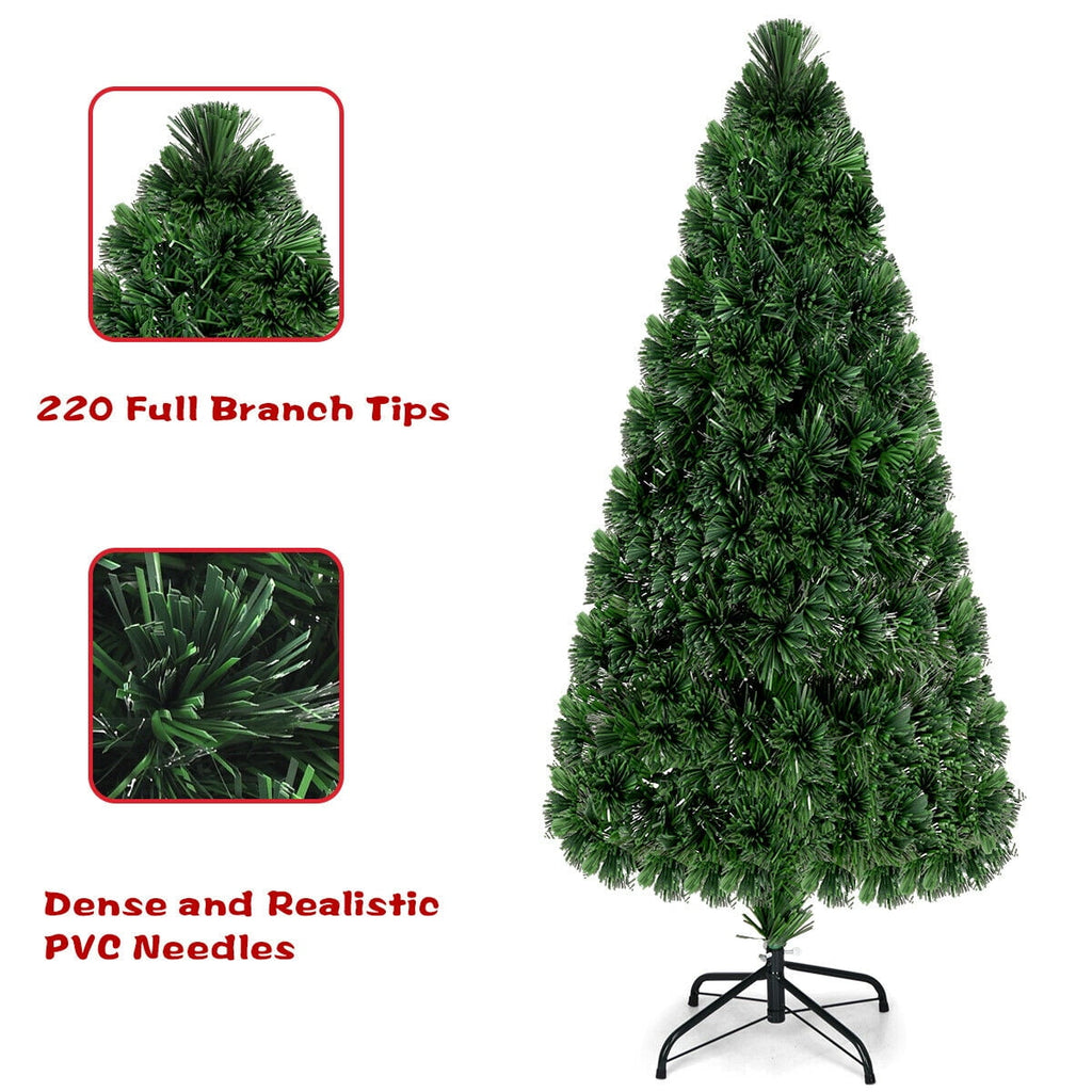 Costway 6Ft Pre-Lit Fiber Optic PVC Christmas Tree Metal Holiday