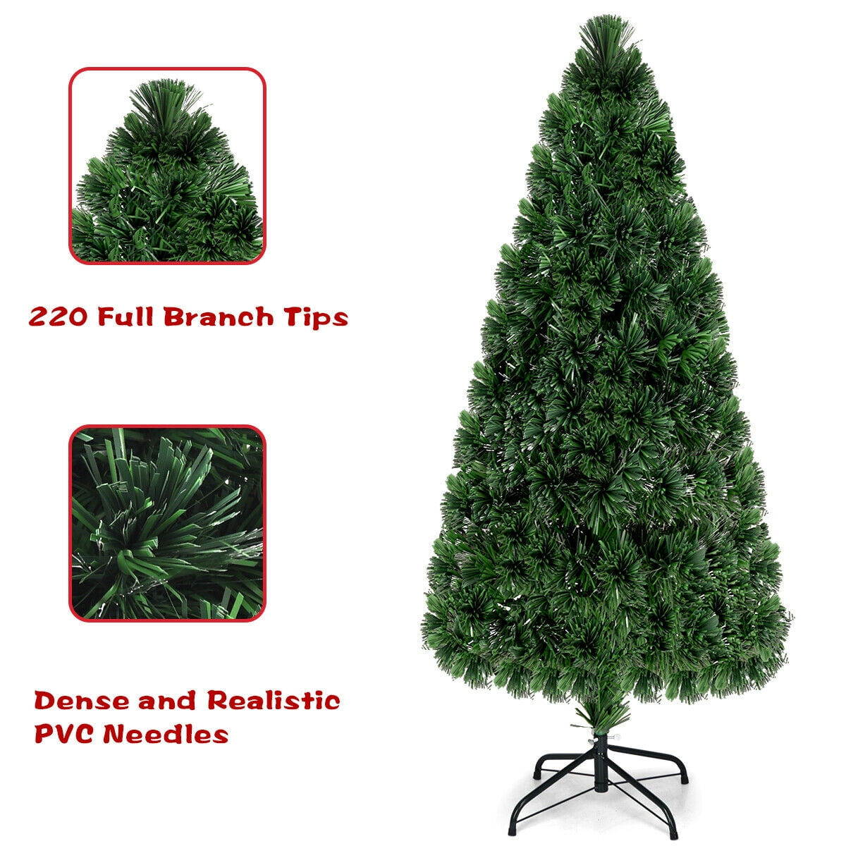 Costway 6Ft Pre-Lit Fiber Optic PVC Christmas Tree Metal Holiday
