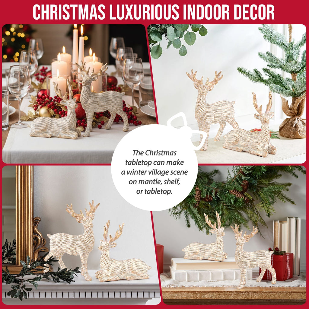 Ayieyill 5PCS Tree and Reindeer Decoration, Christmas Tree Reindeer Figurines, Christmas Decortion Indoor (Rose Gold)