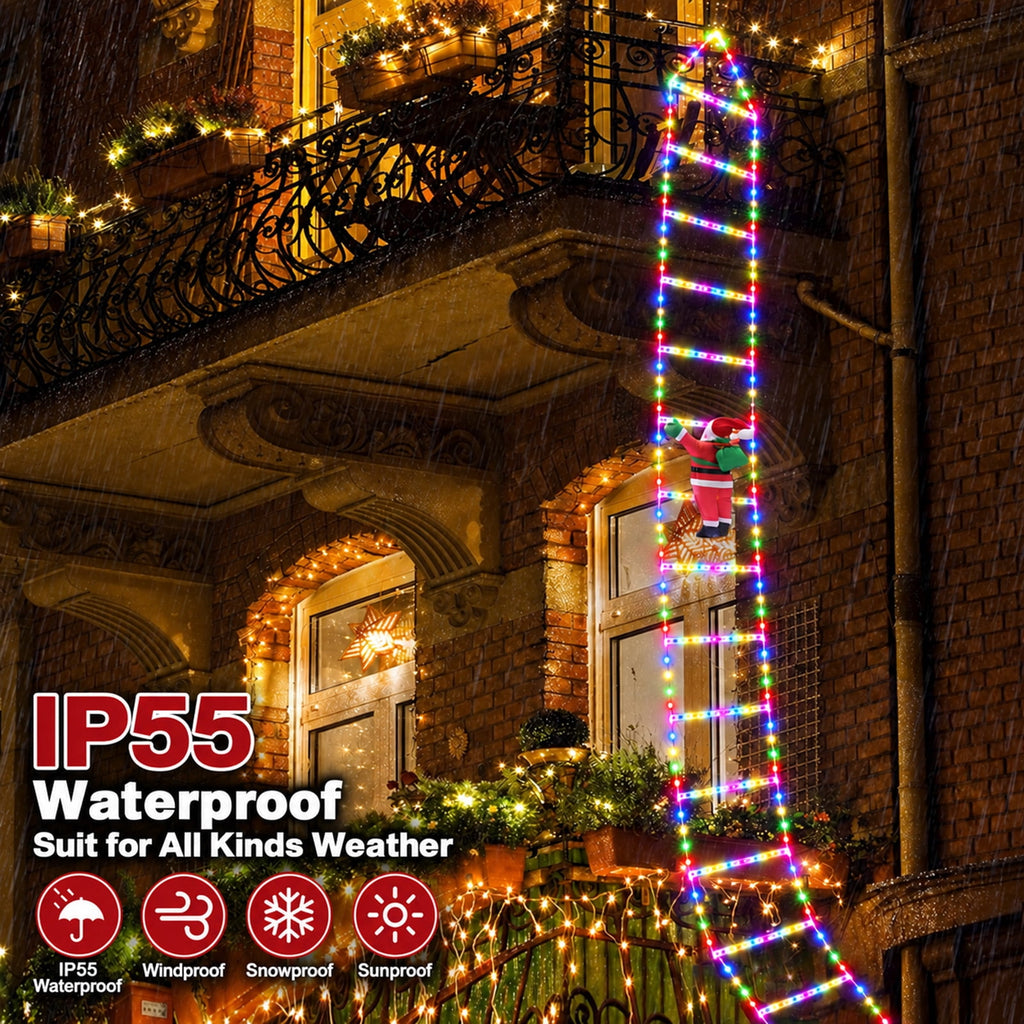 Anoak Christmas Decorations Santa Climbing Ladder with Lights, 10.5ft Christmas Decorative LED String Lights Outdoor Indoor for Xmas Tree Decor, Window, Garden, Home, Multicolor
