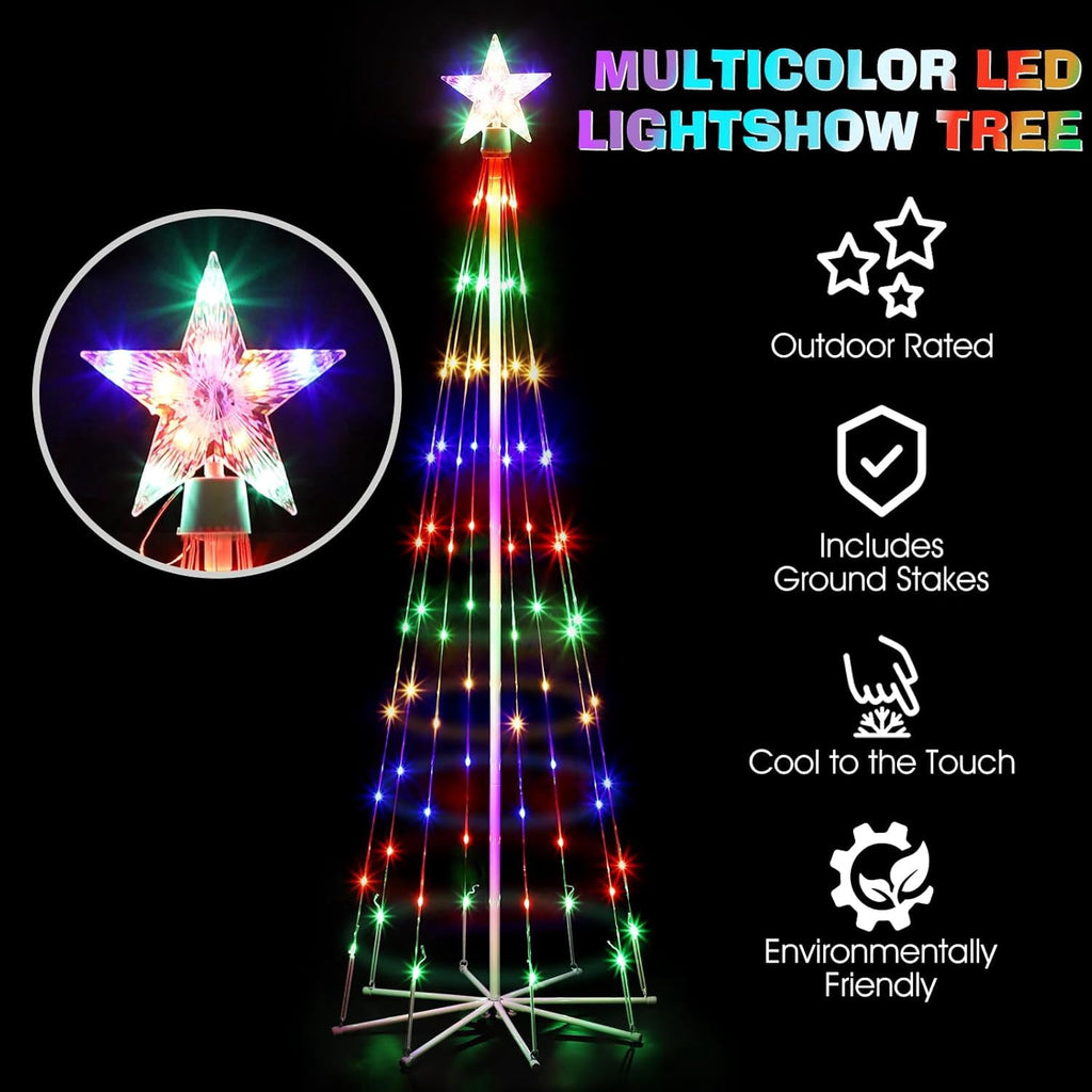 BTY KA 3-piece LED outdoor Christmas tree light show decoration, external lighting conical Christmas decoration with star decoration, courtyard porch backyard terrace,3 feet 4 feet 5 feet