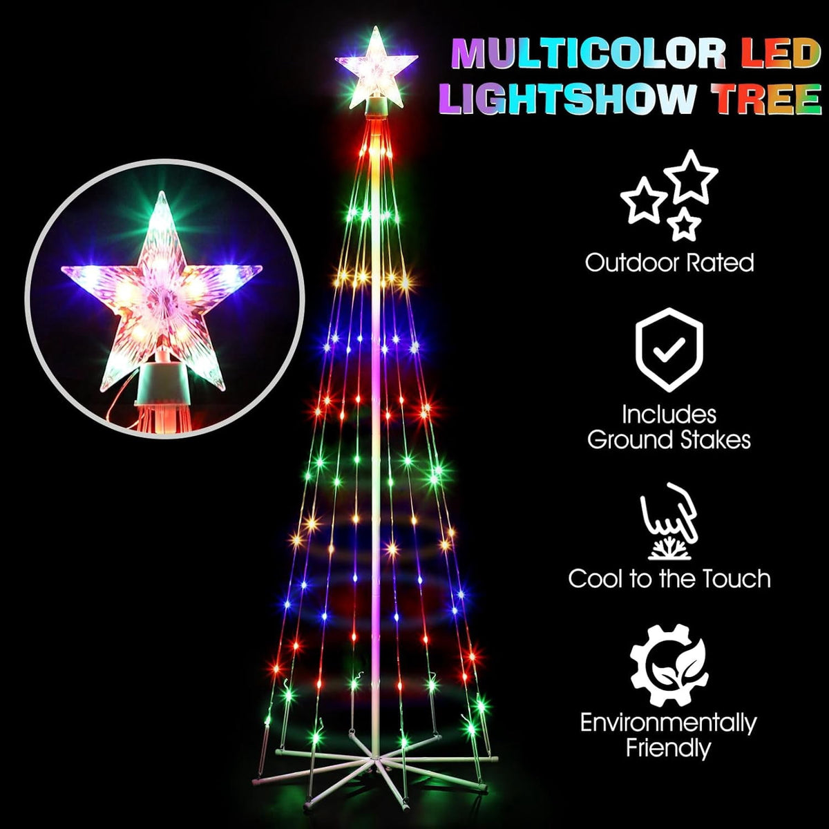 BTY KA 3-piece LED outdoor Christmas tree light show decoration, external lighting conical Christmas decoration with star decoration, courtyard porch backyard terrace,3 feet 4 feet 5 feet