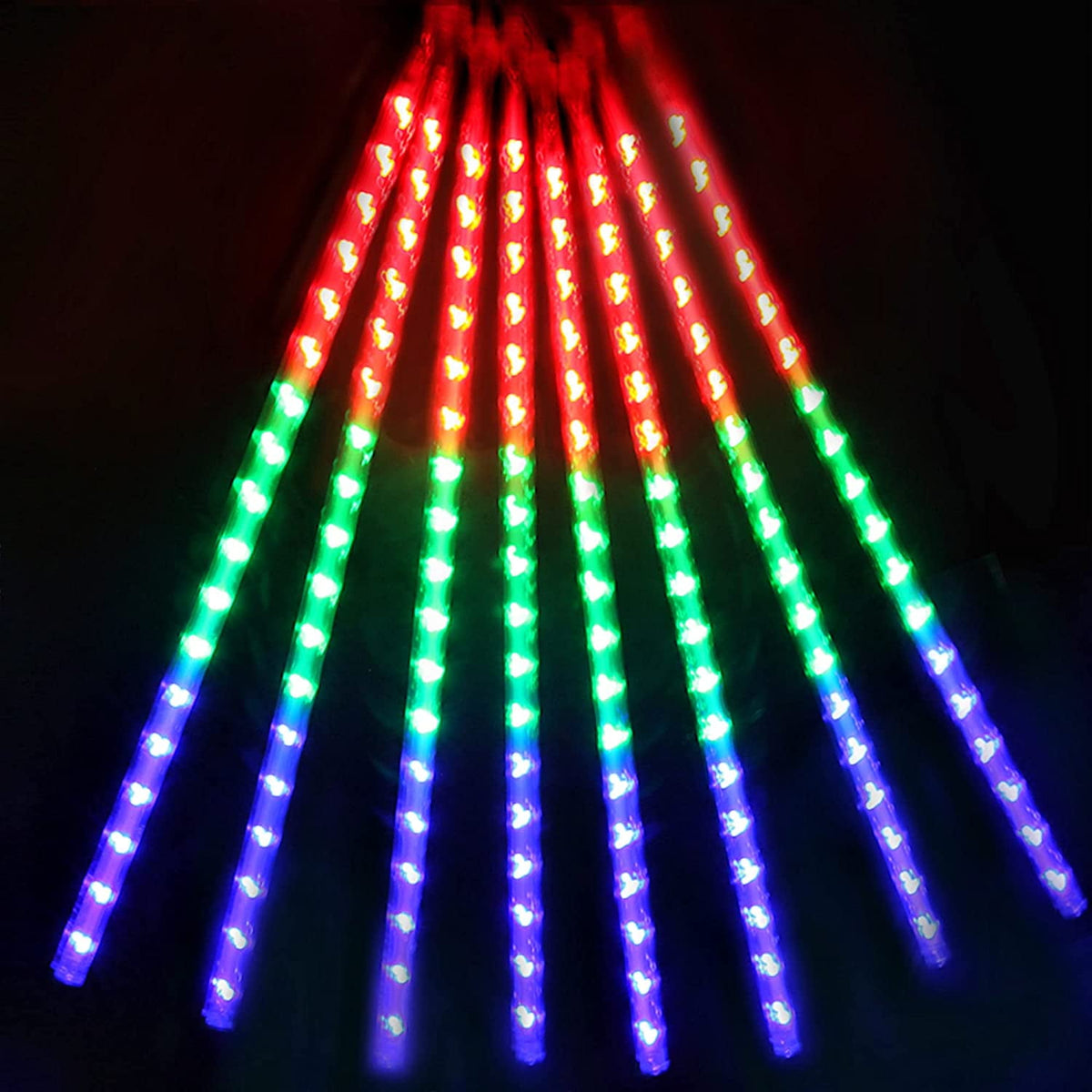 Christmas Lights Outdoor, Meteor Shower Falling Rain Lights 10cm 10 Tube 200 LED Icicle Cascading Lights for Xmas Tree Wedding Party Decoration, -Multicolor