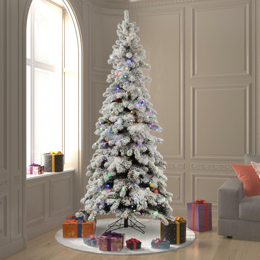 Vickerman 9' Medium Flocked Kodiak Spruce Artificial Christmas Tree, Multi-Colored LED Lights