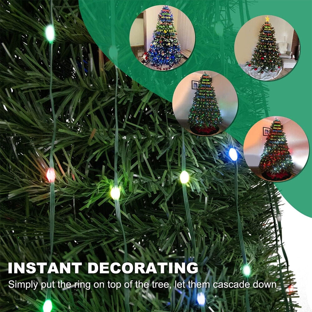 IC ICLOVER Christmas Tree String Lights Decorations with Ring Smart APP, 400 LED Waterfall Lights IP65 Waterproof Multi-Modes with Remote Color Changing Lights for Wedding Yard Party Home Holiday
