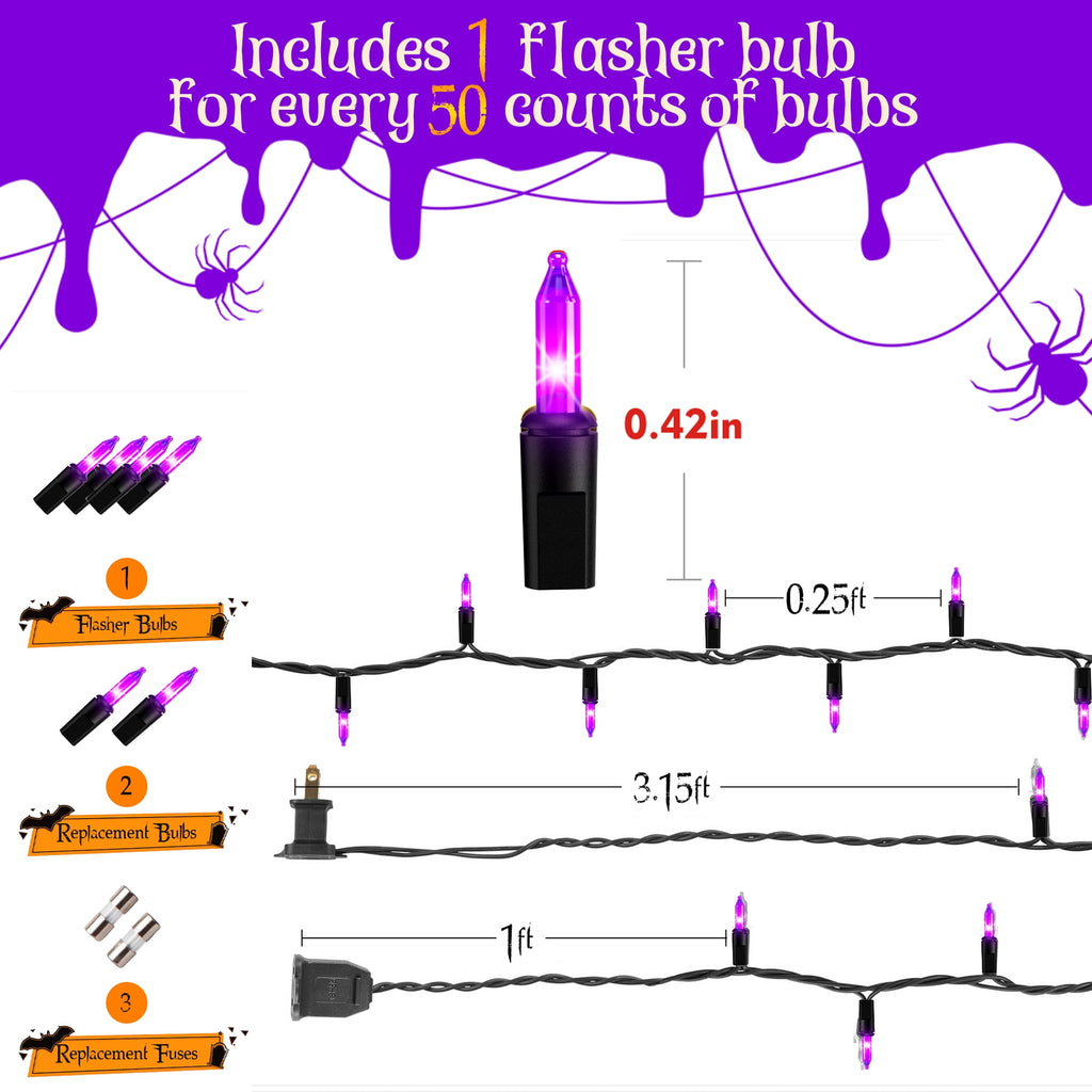 DAYBETTER Halloween String Lights, 32.8ft 100ct Incandescent Mini Lights, with 100 Count Purple Waterproof Bulbs, for Party, Yard, Christmas Tree, Halloween Decorations