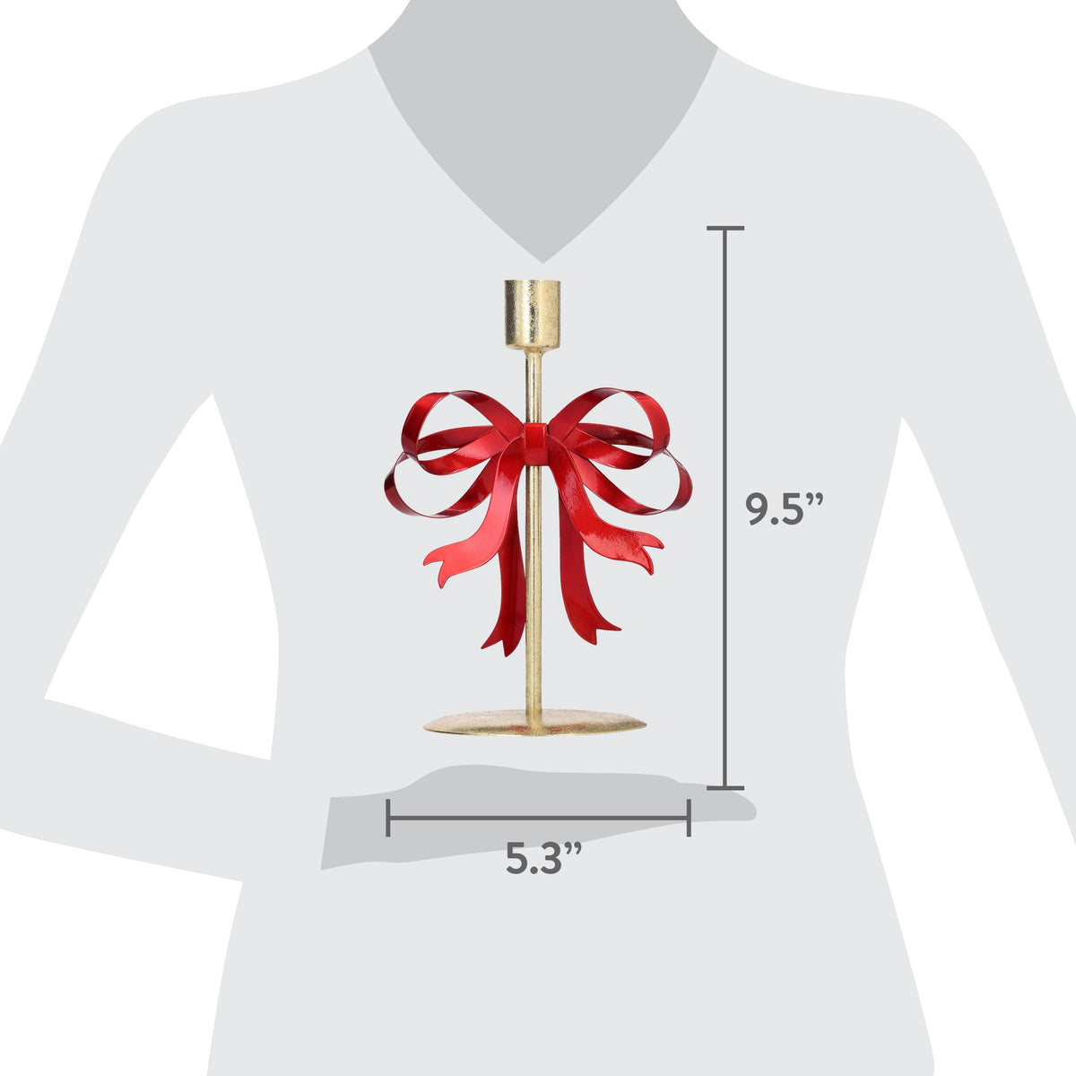 Medium Gold and Red Bow Metal Christmas Taper Candle Holder, 9.5", by Holiday Time