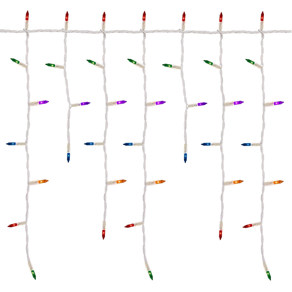 Indoor/Outdoor 300-Count Incandescent Christmas Icicle Lights, Multicolor, White Wire, 18', by Holiday Time