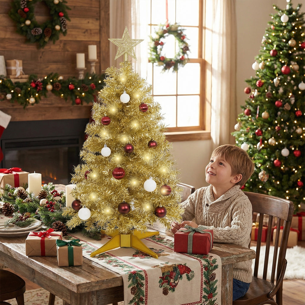 THE BRIVE Artificial Christmas Tree Champagne Includes Ornaments & Star 3ft with LED lights