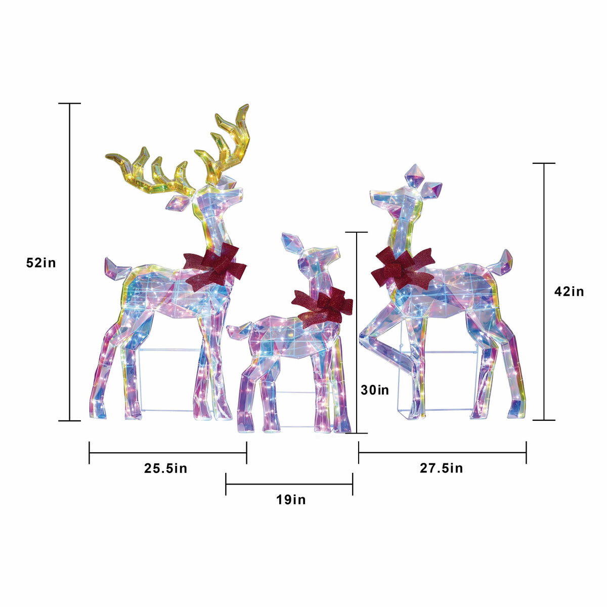 Indoor/Outdoor Light-Up Prismatic 2D Deer Family Christmas Decoration with 250 LED Lights, Cool White, Set of 3, by Holiday Time