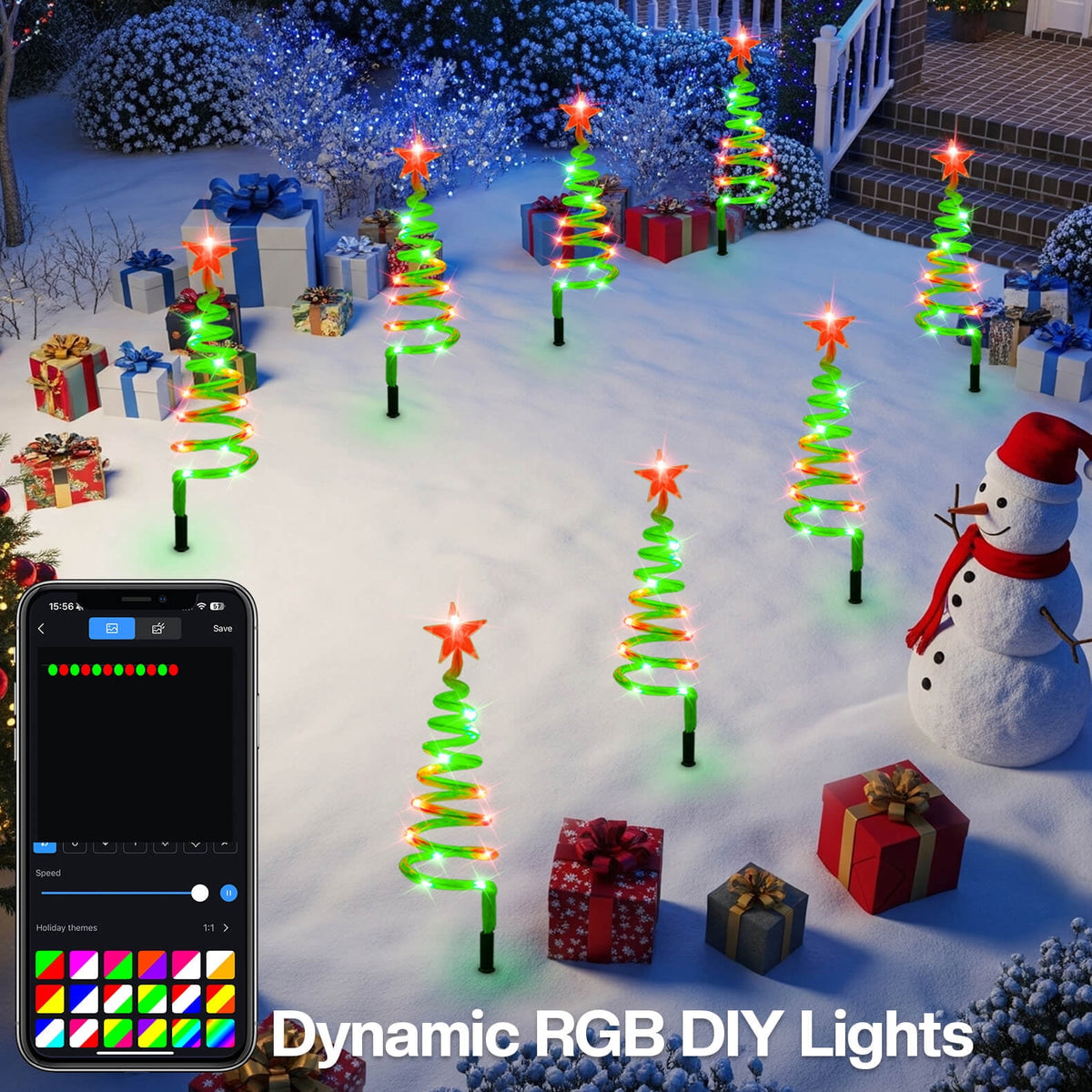Set of 8 Smart Spiral Christmas Tree Pathway Lights with Programmable Fairy RGB LED Lights App-Controlled