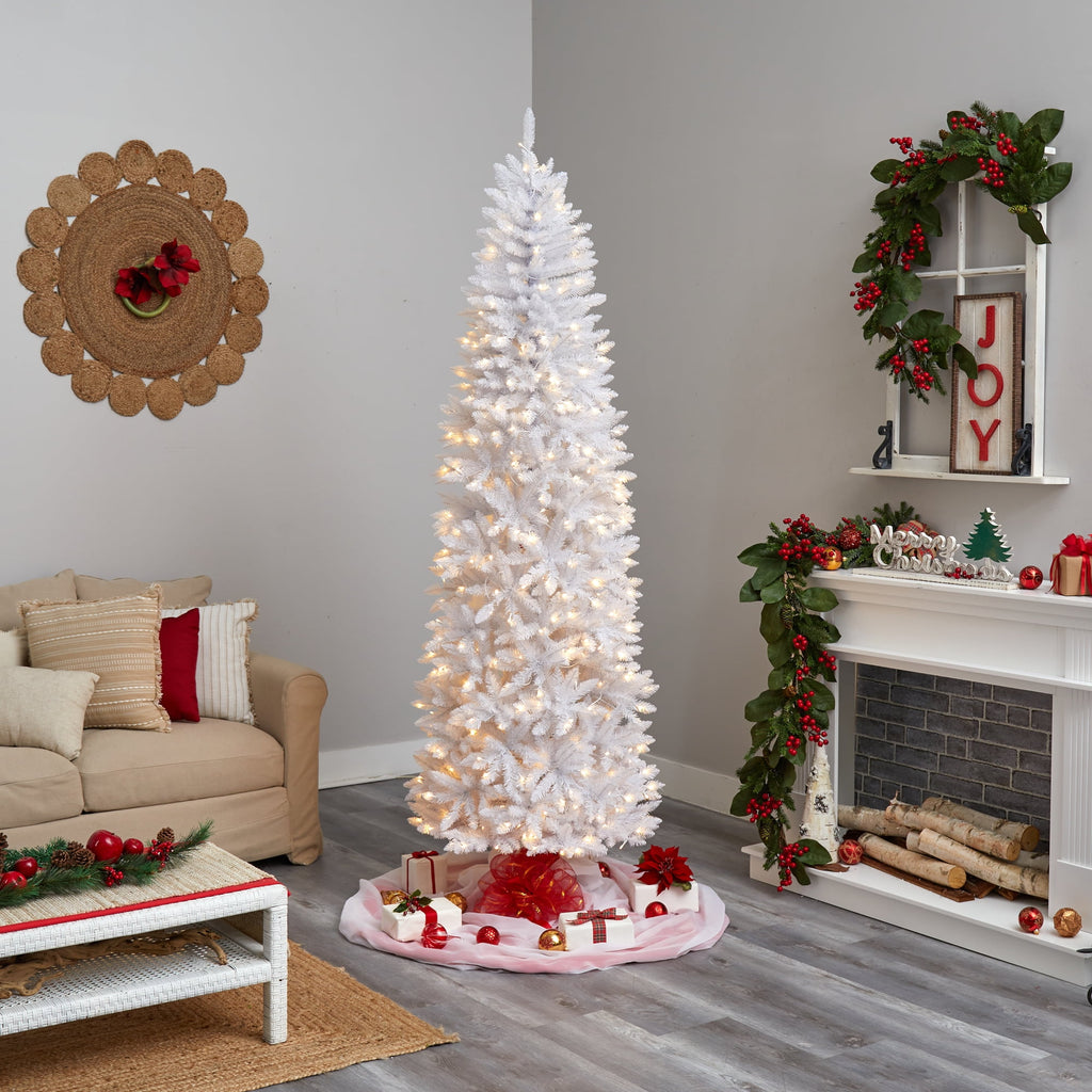 Nearly Natural 3' White Slim Artificial Christmas Tree Prelit 50 Warm White LED Lights