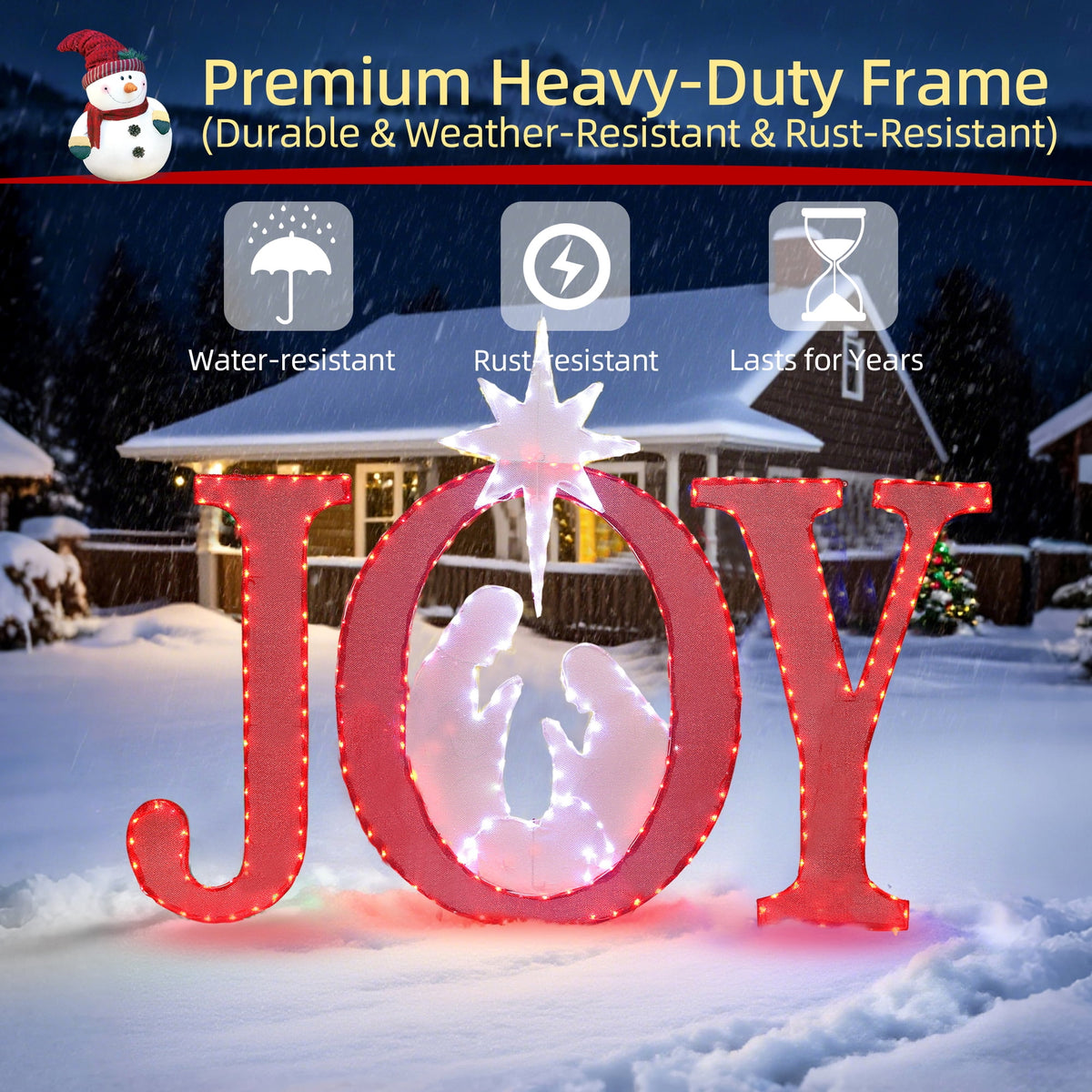 Starfree 49-inch Outdoor Nativity Decoration Lighted JOY Sign with Outdoor Christmas Yard Decorations Hanging and Standing Options for Porch & Garden