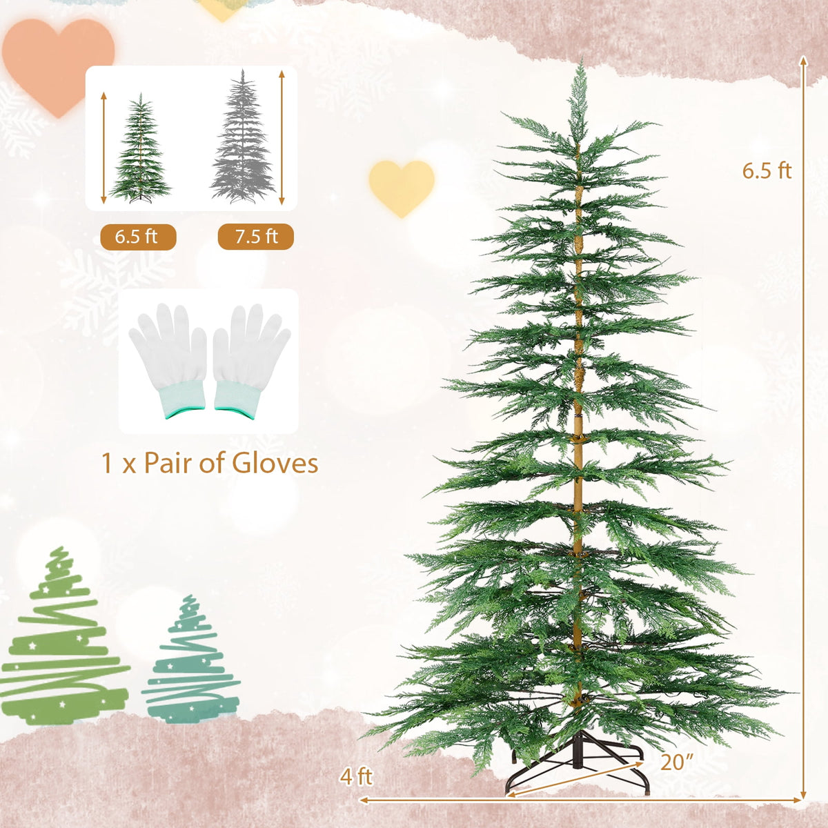 Costway 6.5 FT Pre-Lit Cypress Christmas Tree Hinged with 470 PE Branch Tips Timer & 430 Lights