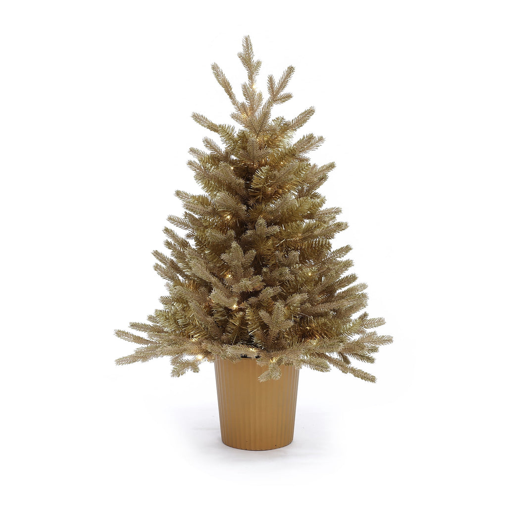 3Ft Gold Branches Artificial Christmas Tree with Battery-Op Lights & Gold Pot