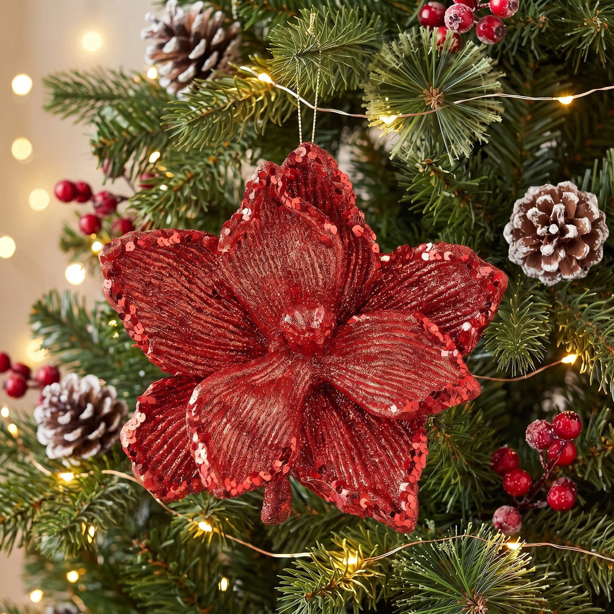 Red Floral Christmas Ornament, 5.5", by Holiday Time