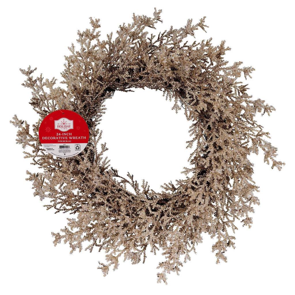 Iced Cedar Artificial Christmas Wreath, Champagne Gold, 24", by Holiday Time