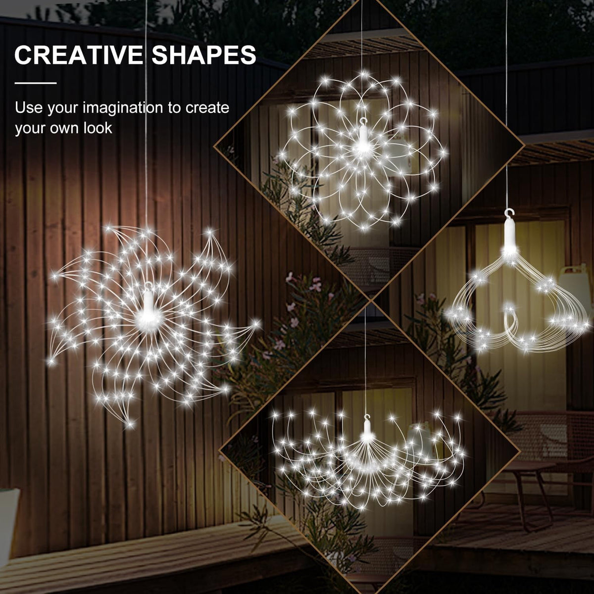 5-Pack LED Firework Lights, 450 LED Starburst String Lights with 8 Modes, Plug In Waterproof Fairy Christmas Lights for Garden Patio Indoor Outdoor Decor, Cool White