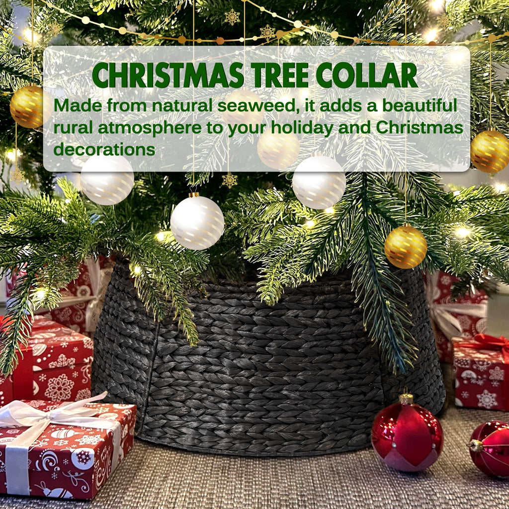 Ayieyill 26in Woven Hyacinth Christmas Tree Collar, Christmas Tree Decorations, Tree Skirt Accessory w/ Cord Cut-Out | Natural