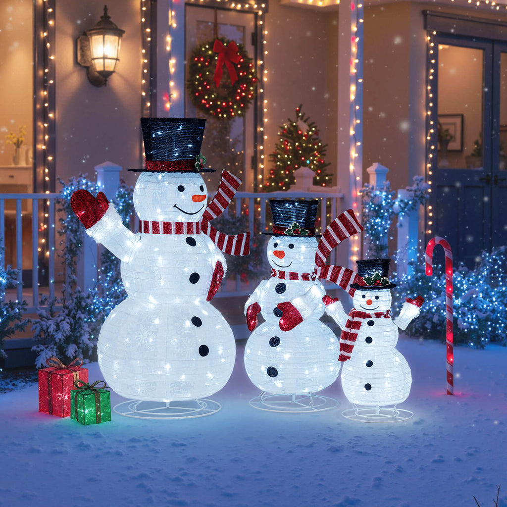 Costway 3PCS Pre-Lit 3D Snowman Set with 270 LED Lights for Home Lawn Yard Garden Plug in