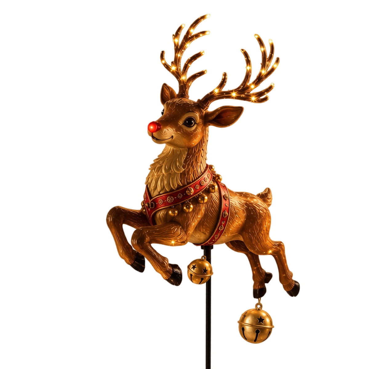 Christmas Reindeer Lighted Yard Stake, Bell and Snowflake Outdoor Decor for Lawn Garden Pathway Porch Holiday Display, 31.9 in