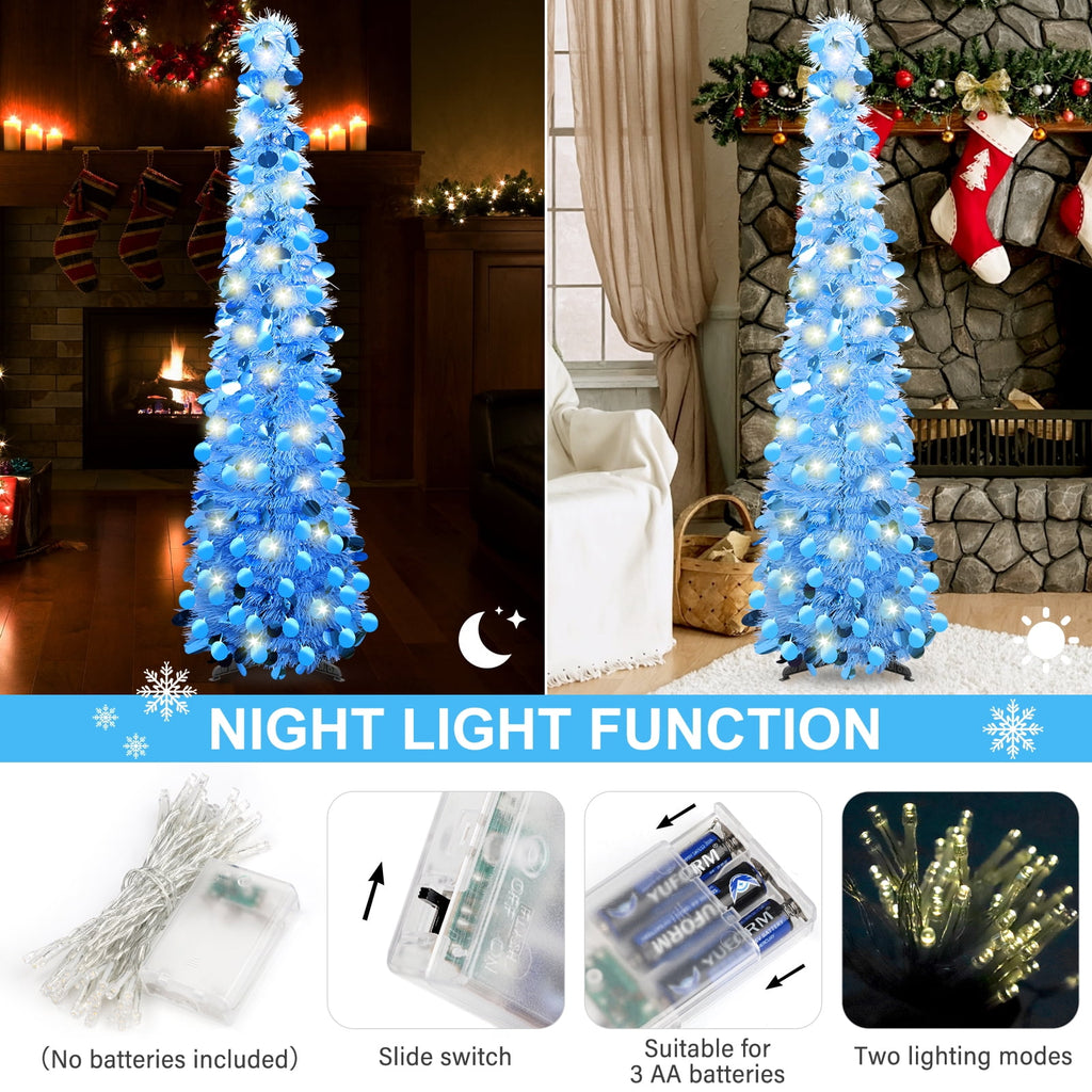 Ayieyill 5ft Pop up Christmas Tree,Color Artificial Pencil Tinsel Xmas Trees for Christmas Indoor Decorations, Collapsible Christmas Tree (Silver)