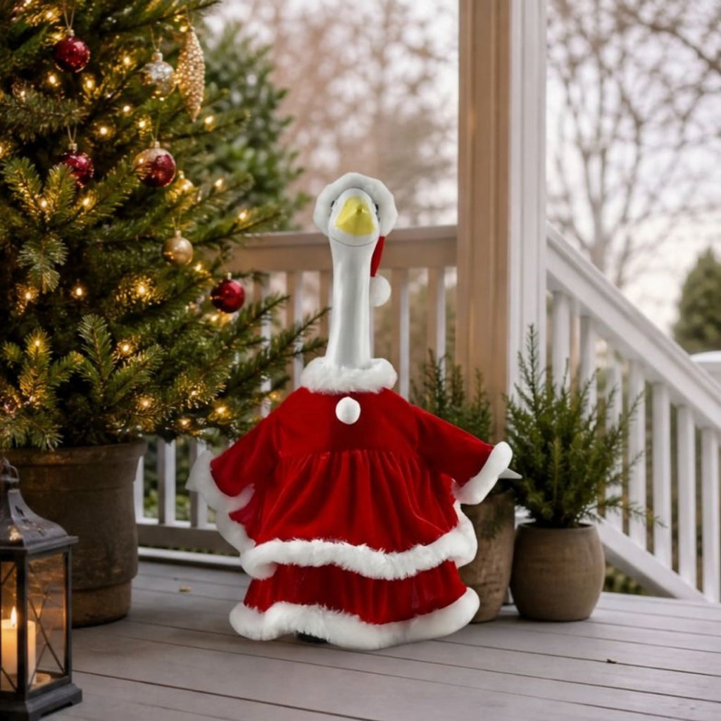 AZXY Thanksgiving Porch Goose Outfit, 23 Inch Lawn Goose Costume with Pilgrim Hat & Pumpkin Turkey Print Dress, Goose Clothes for Cement Plastic Goose Statue, Outdoor Yard Patio Fall Garden Decor