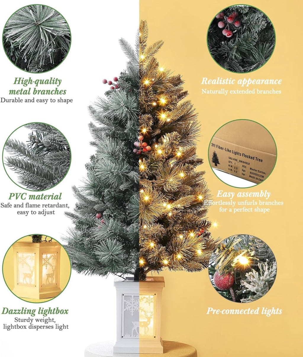 M optimized 3 Ft Prelit Christmas Tree with 8 Modes 78 Warm Lights, Artificial Christmas Trees Snow Flocked Small Christmas Tree, Xmas Tree Battery Operated Timer Function