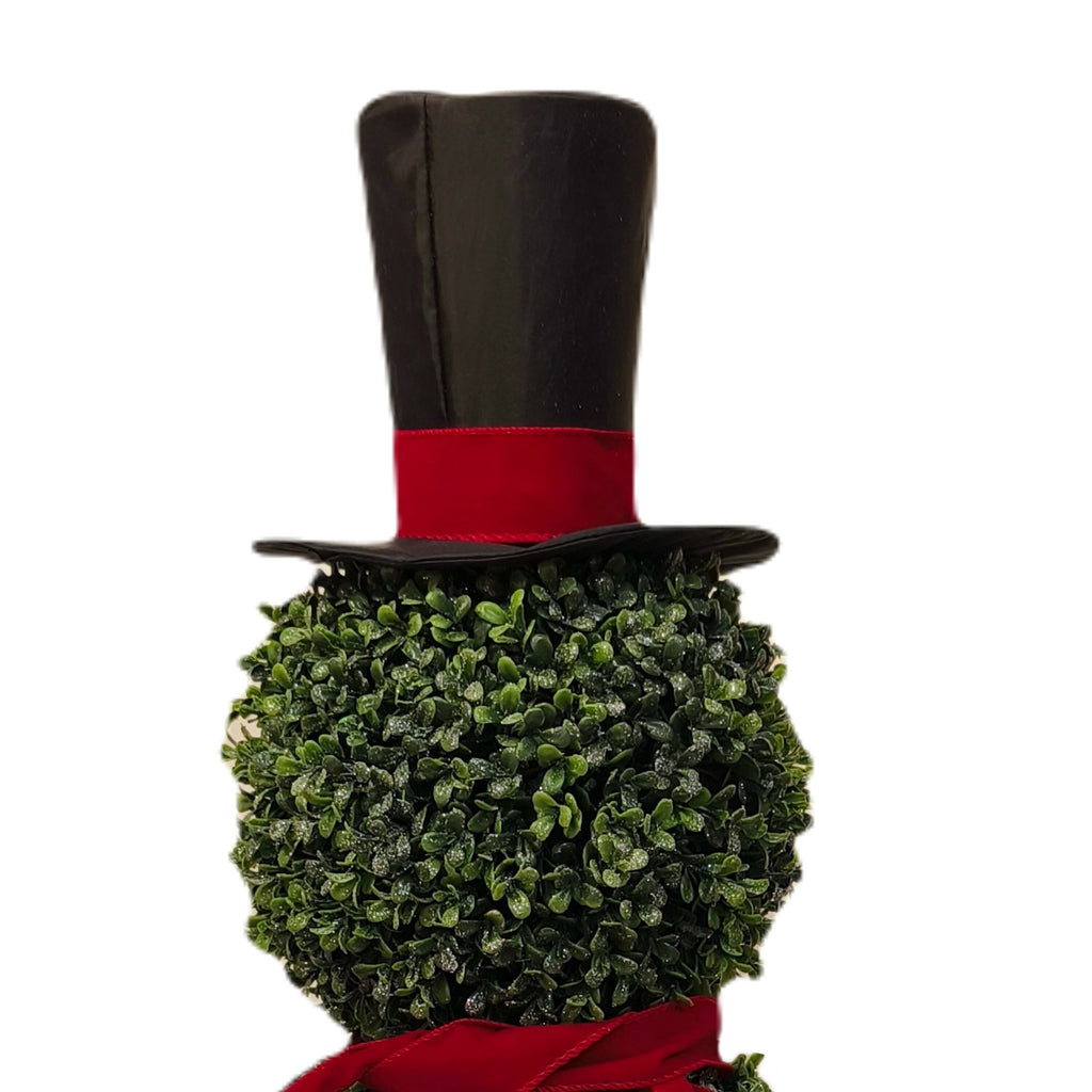 Boxwood Snowman Topiary Christmas Decoration, 32" Christmas Snowman Topiary, Topiary Snowman With Top Hat & Red Scarf Indoor Outdoor Holiday Decoration For Porch Yard Home Xmas