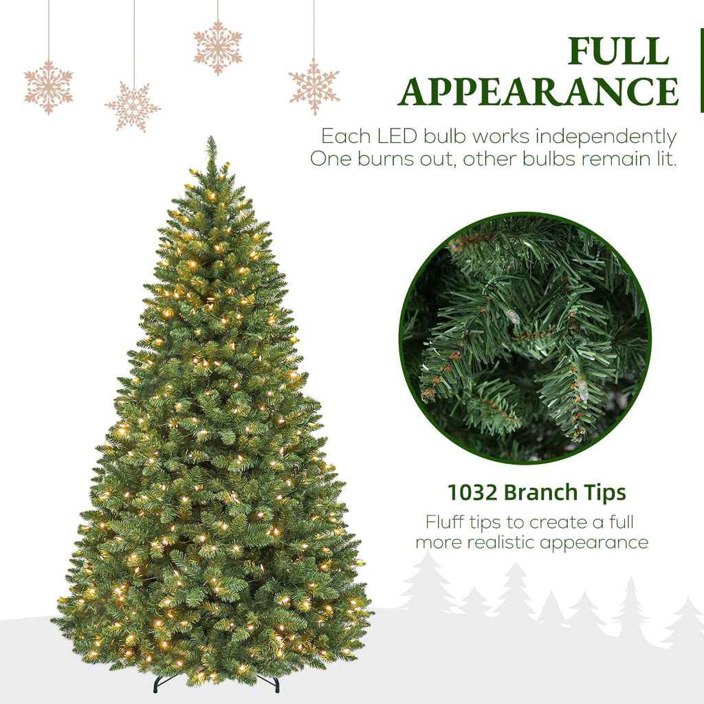 VIVATREES 7.5FT Premium Christmas Tree Pre-Lit Artificial Xmas with 550 Multi Color LED Lights, 5582 PVC PE Hinged Branch Tips Metal Base for Holiday Decor