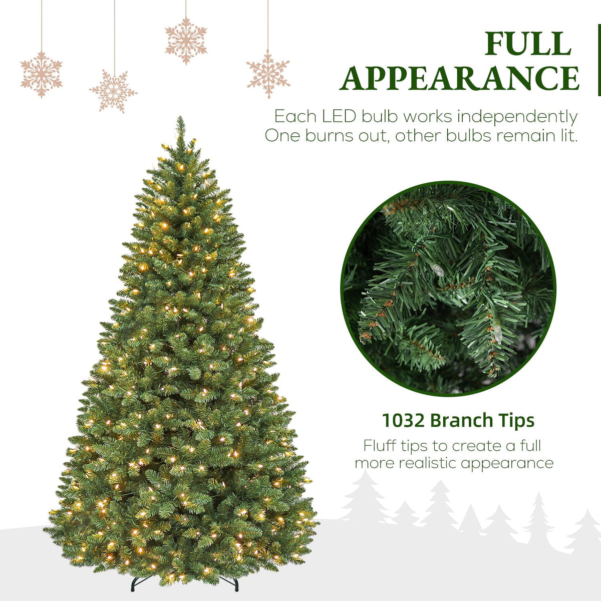 VIVATREES 7.5FT Premium Christmas Tree Pre-Lit Artificial Xmas with 550 Multi Color LED Lights, 5582 PVC PE Hinged Branch Tips Metal Base for Holiday Decor
