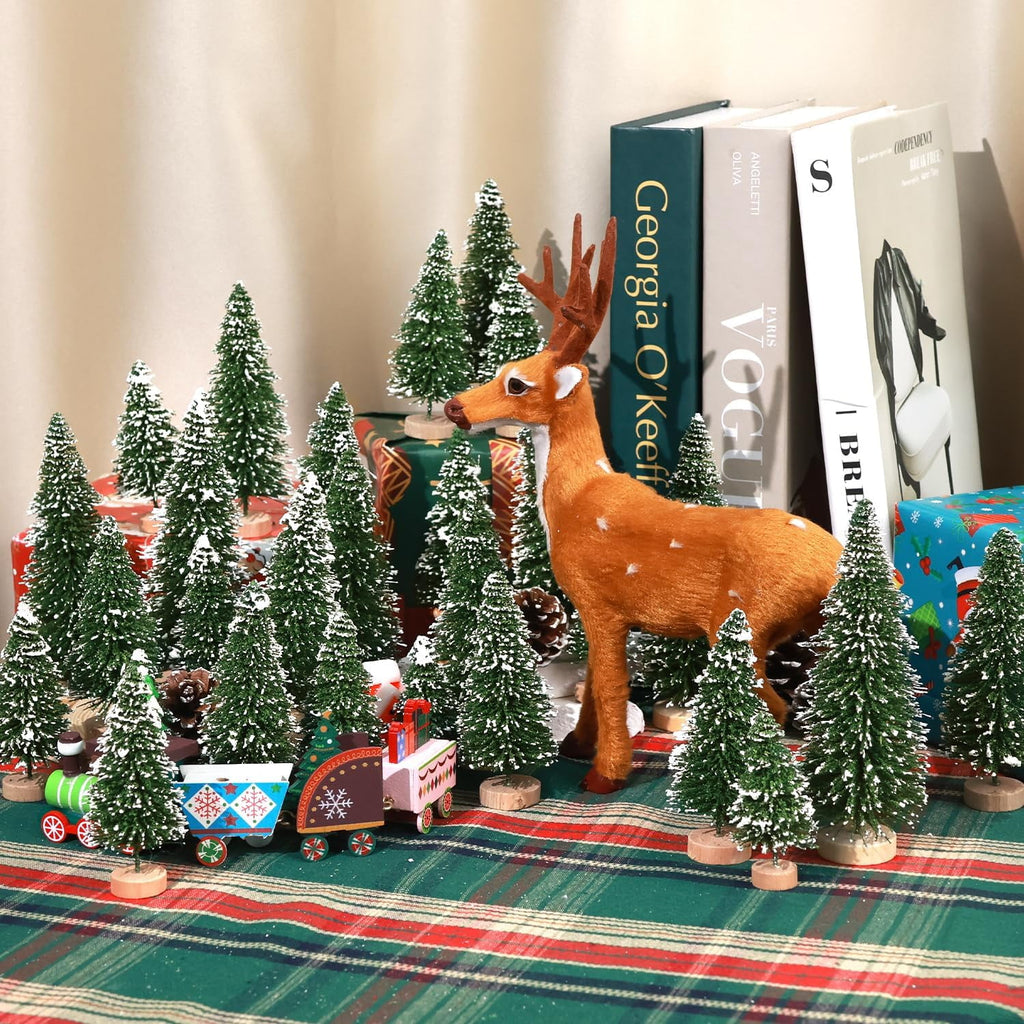Ayieyill 30PCS Artificial Mini Christmas Trees, Mini Pine Tree Sisal Trees with Wood Base Bottle Brush Trees for Christmas Table Top Decor Winter Crafts Ornaments