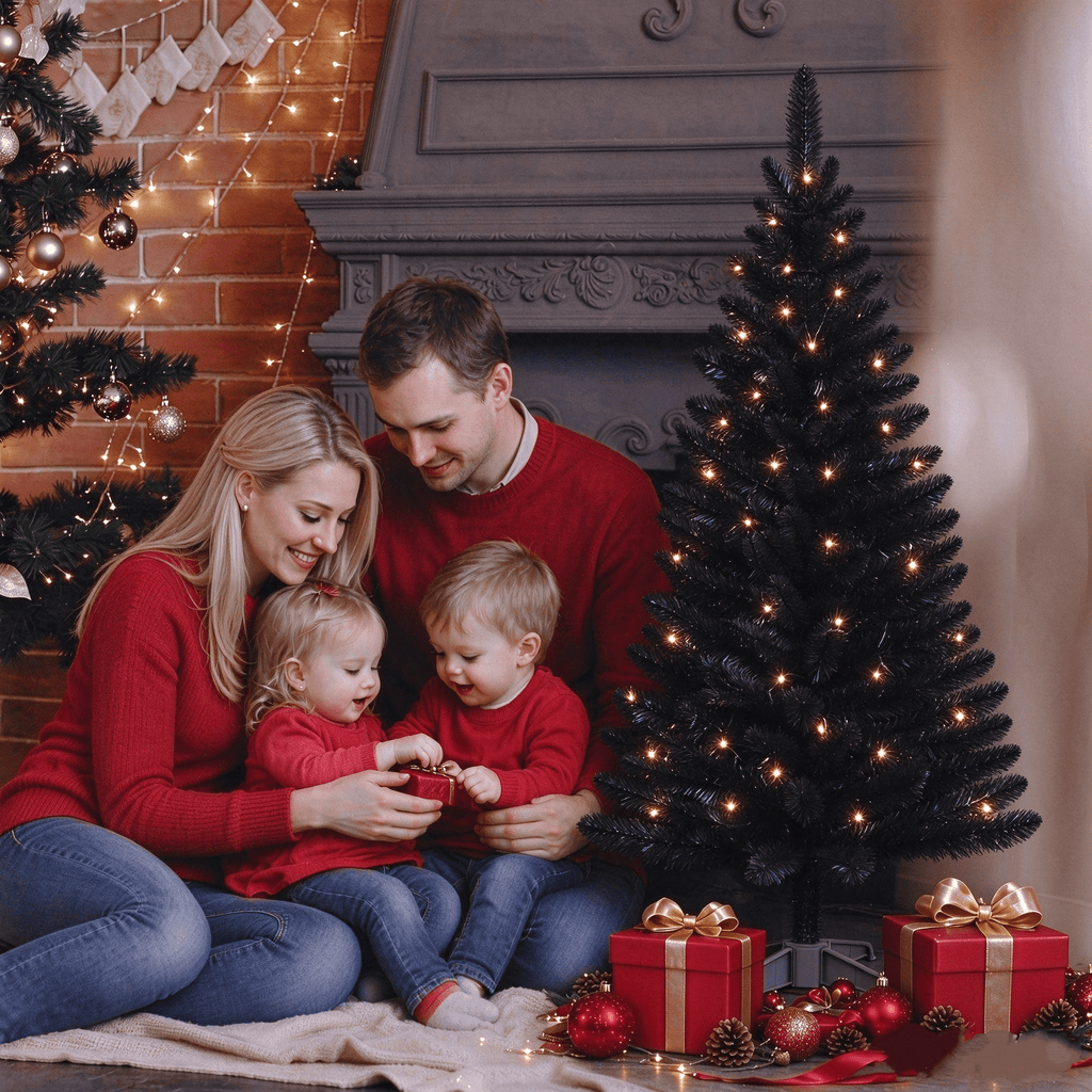 Cowin 4ft Artificial Christmas Tree,Pre-lit Tinsel Pine Spruce Tree, Small Xmas Tree for Home, Office and Party,White