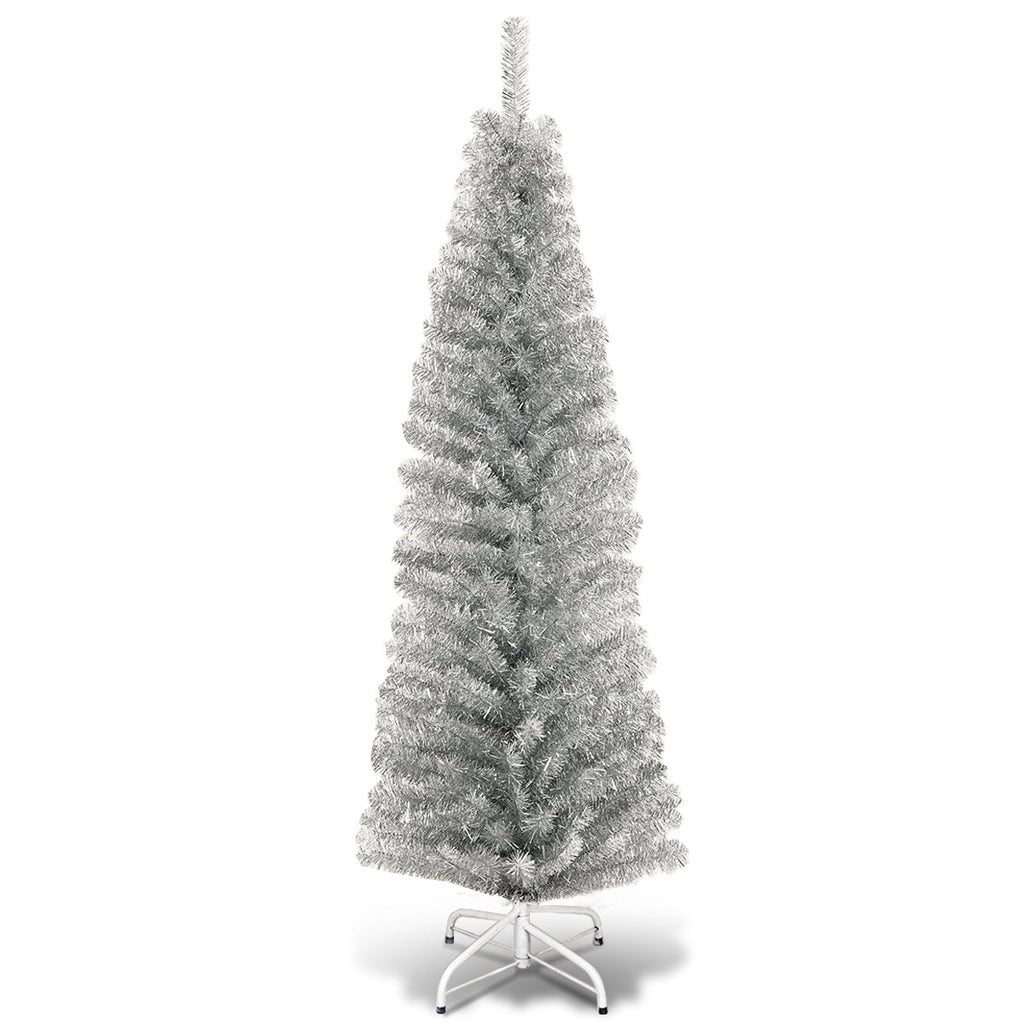Gymax 6ft Pencil Artificial Christmas Tree Electroplate Pencil Tree (Blue)