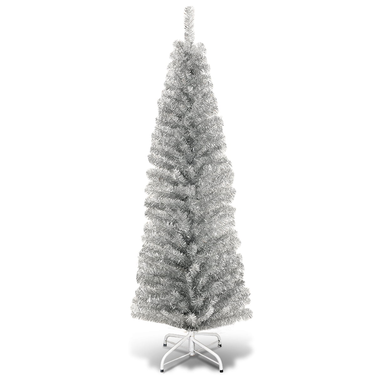 Gymax 6ft Pencil Artificial Christmas Tree Electroplate Pencil Tree (Blue)