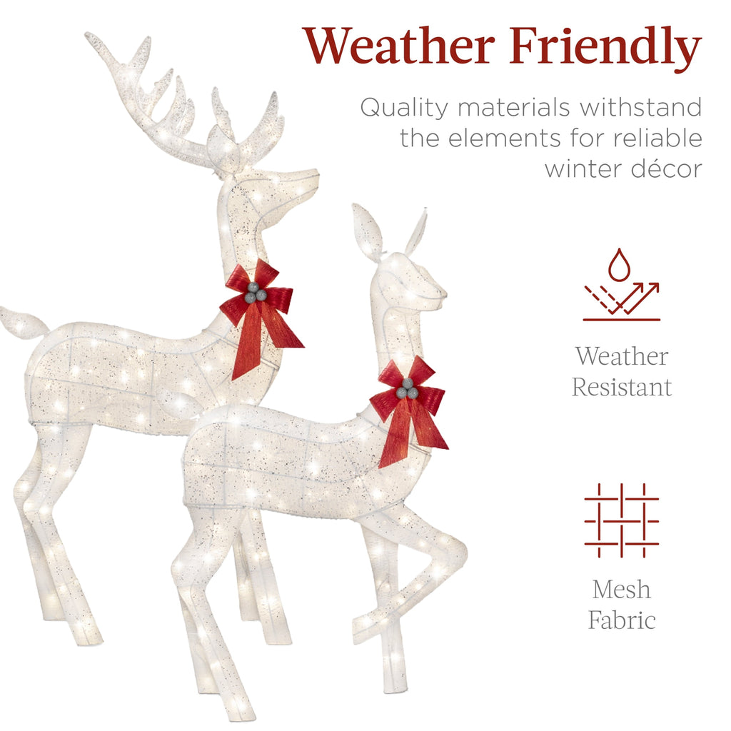 Best Choice Products 3-Piece Lighted Christmas Deer Set Outdoor Yard Decoration w/ 360 LED Lights, Stakes - White