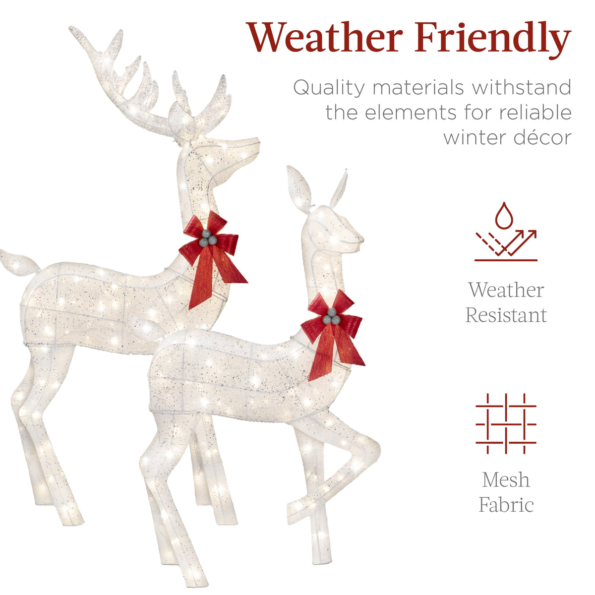 Best Choice Products 3-Piece Lighted Christmas Deer Set Outdoor Yard Decoration w/ 360 LED Lights, Stakes - White