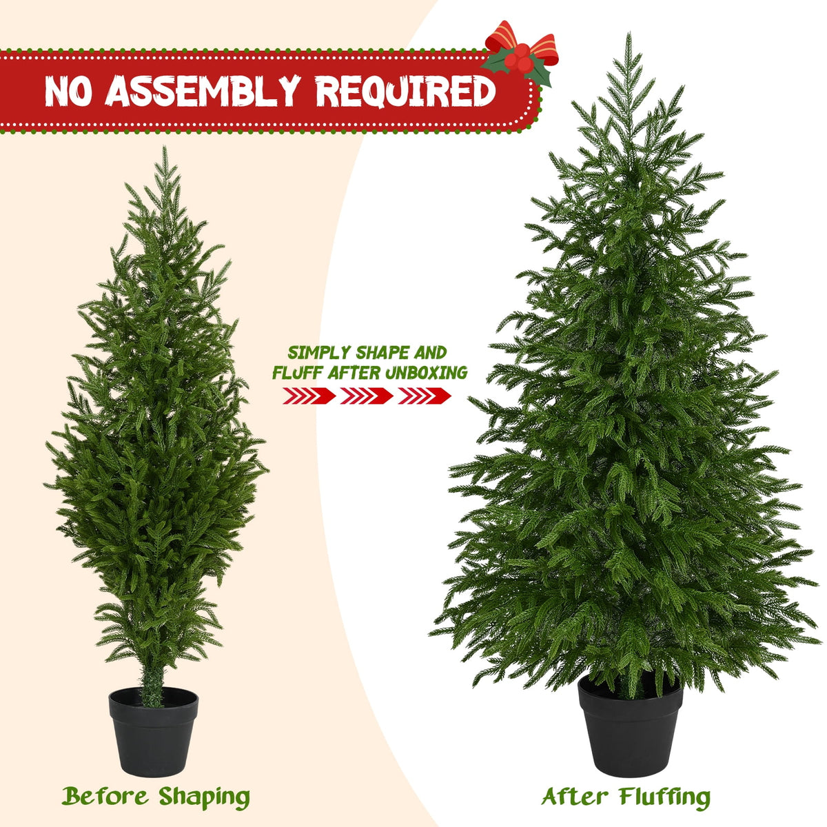 Yastouay 2FT Tabletop Christmas Tree Artificial Norfolk Pine Pre-Lit Xmas Tree with Lights for Front Porch Indoor Outdoor Christmas Decor