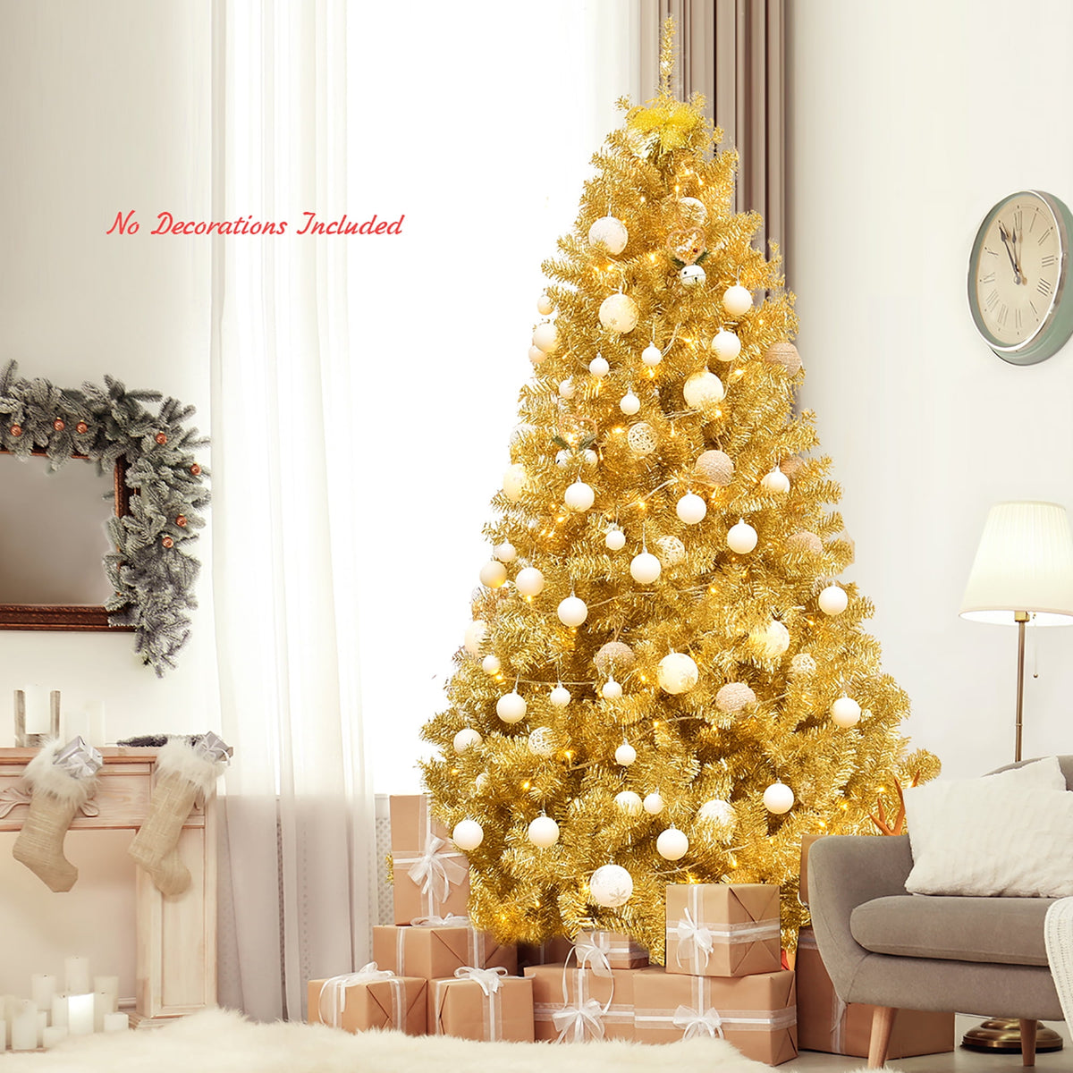Costway 7.5 FT Artificial Christmas Tree Hinged Unlit Xmas Tree Silver