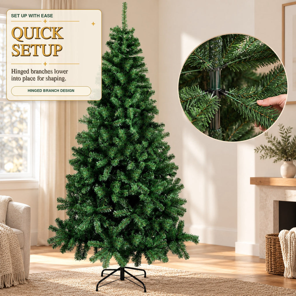 Fenbeli 6ft Artificial Christmas Tree with Metal Base, Indoor Outdoor Green