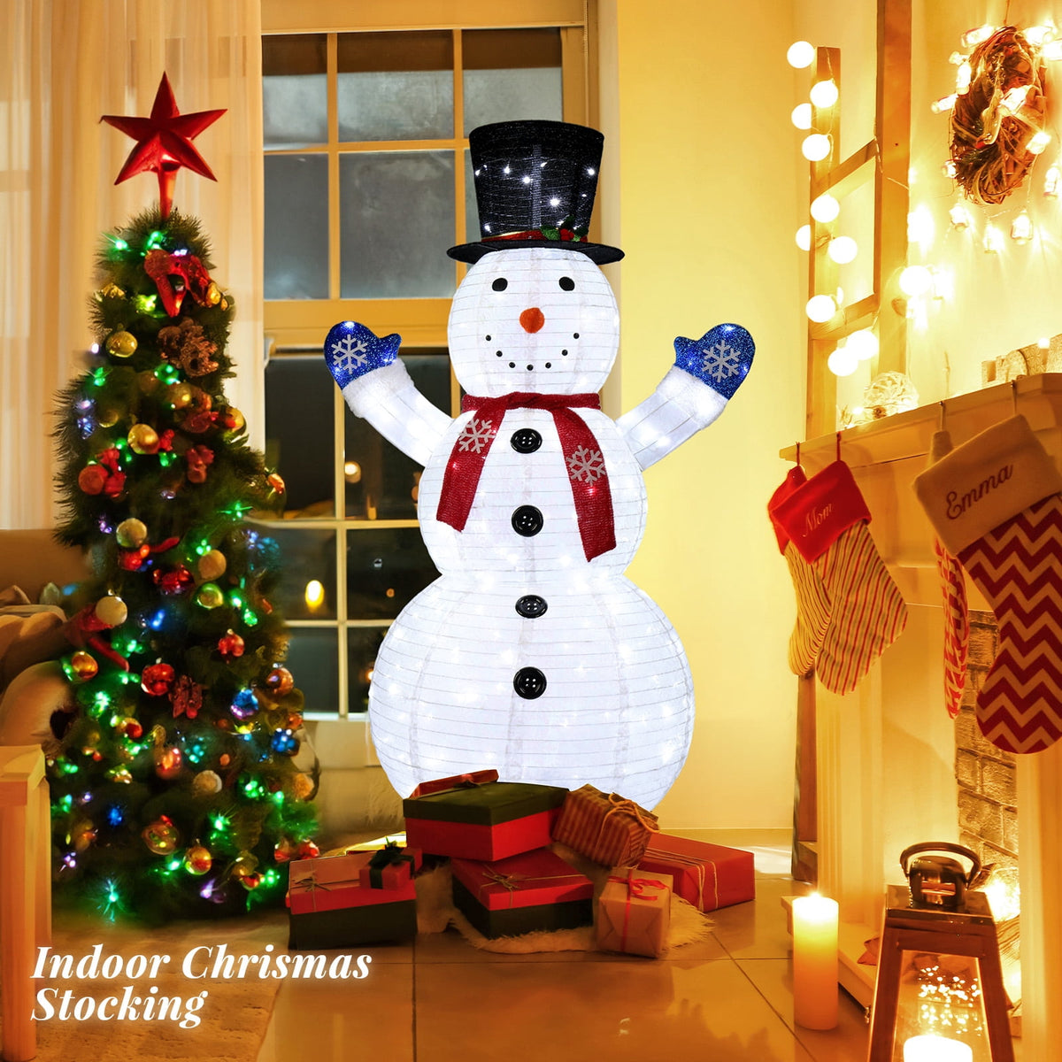 Zimtown LED Lighted Snowman Christmas Snowman w/ 180 LED Lights,Hat Christmas Outdoor Decoration
