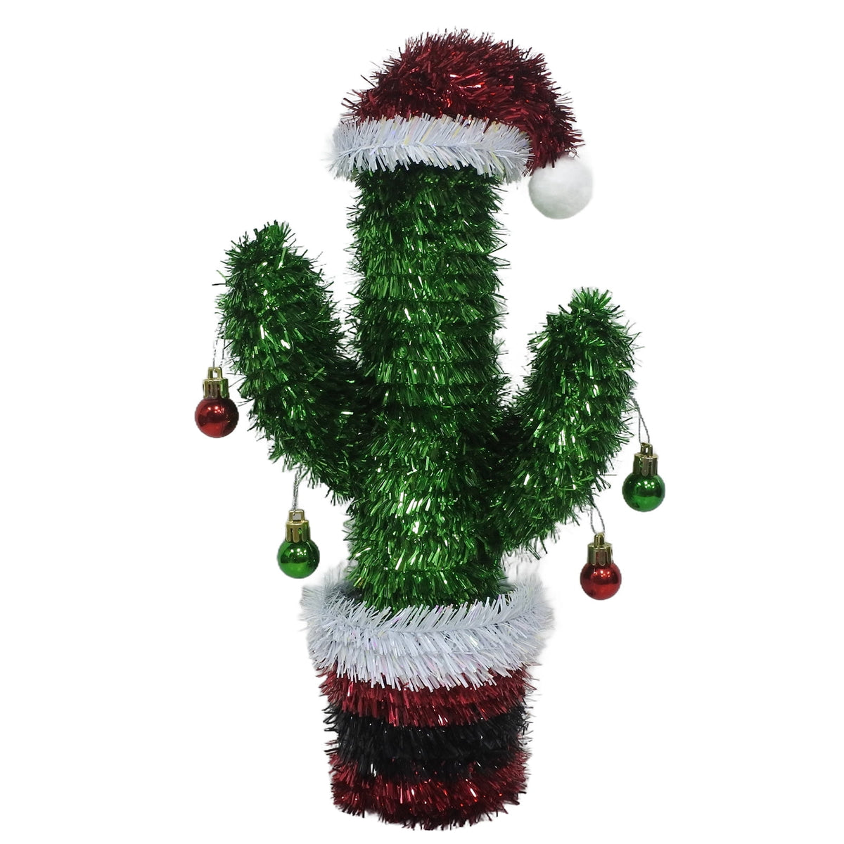 Tinsel Cactus Christmas Decoration, Green/Red/White, 12.5", by Holiday Time