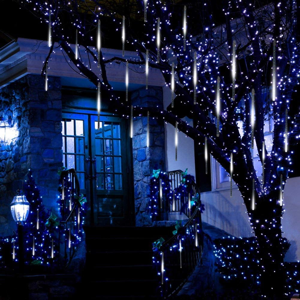 Rirool 20-Inch Blue Meteor Shower Lights, 10 Tubes 540 LED Cascading Falling Rain Christmas String Lights, IP65 Outdoor Plug-In Decor for Trees, Roof, Patio, Wedding and Holiday Display, 1 Set